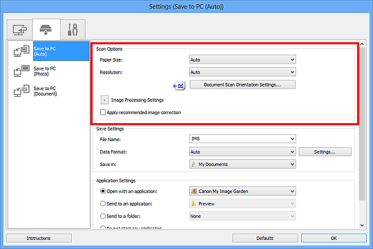 figure: Settings dialog box